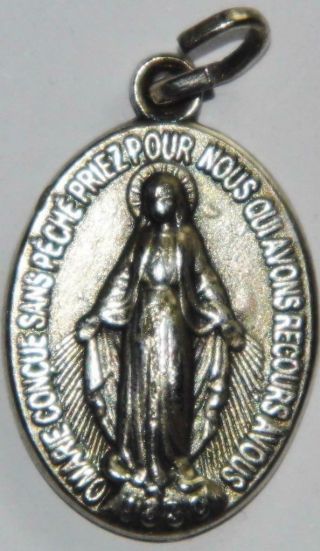 Fine Antique Silver Miraculous Holy Medal Catholic Prayer BVM Mary High Relief 3