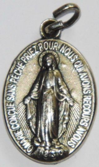 Fine Antique Silver Miraculous Holy Medal Catholic Prayer BVM Mary High Relief 4