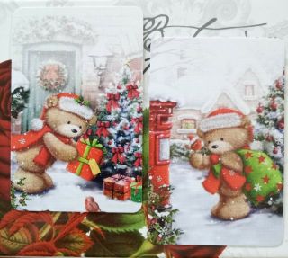 Playing Swap Card Teddy Bear At Christmas In The Snow Playing Back