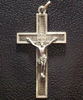 France Exquisite & Old Art Nouveau Silver Cross Crucifix Jesus Christ & Flowers