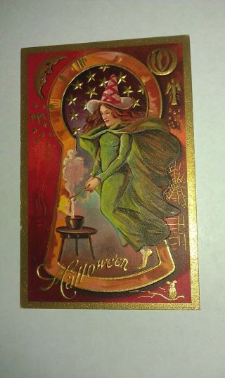 Halloween Key Hole Witch Long Hair Stars Moon Mouse Embossed Post Card Series 3