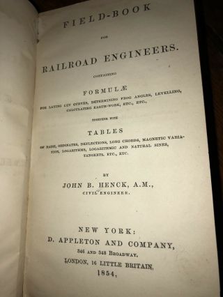 1854 American Railroad Engineer Field - Book,  Henck.  Mathematics.