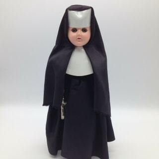 Vintage Nun Doll Sleepy Eyes Holding Crucifix Habit 11 "