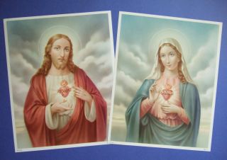 Catholic Picture Print Set Sacred Heart Of Jesus & Mary 8x10 " Printed In Germany
