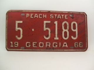 Vintage 1966 Georgia Peach State Automobile License Plate Tag 5 5189 Bibb Co