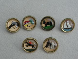 Set 6 Vintage Sporting Jacket Buttons - Fishing,  Horse Riding,  Yachting Etc.
