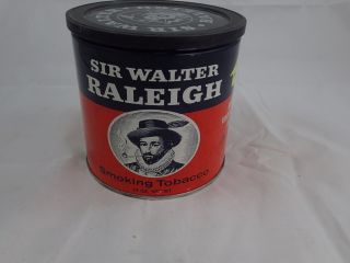 Vintage Sir Walter Raleigh Metal 14oz Tobacco Can Tin Empty With Lid