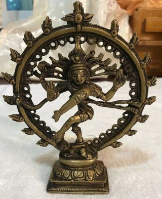Vintage Hindu Lord Shiva Nataraja God Statue Lord Of Dance Solid Brass 6.  5 " Tall