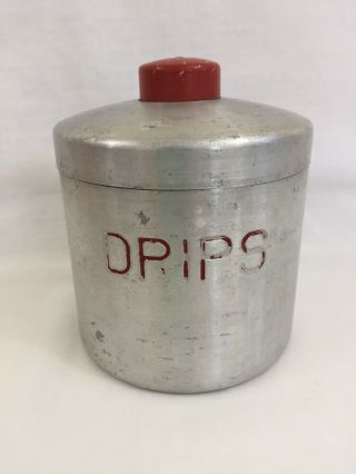 Vtg Aluminum Grease Canister Drips Red Knob Rare 5” Tall Mc Can