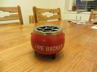 Vintage Metal Fire Bucket Ash Tray With Handle On Legs Red 4 " Diameter