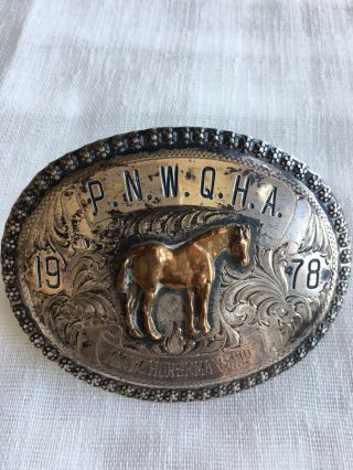 Vintage Wage Solid Sterling Silver Belt Buckle With Horse.  1978.  A Beauty