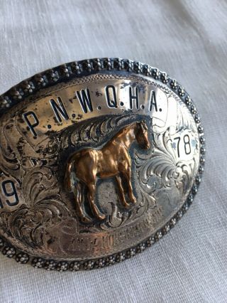 Vintage WAGE SOLID STERLING SILVER BELT BUCKLE With Horse.  1978.  A Beauty 8