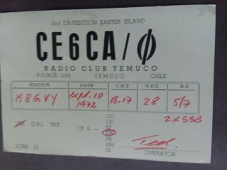 Ce6ca/0 - 2nd Dx - Pedition Easter Island - 1972 - Qsl