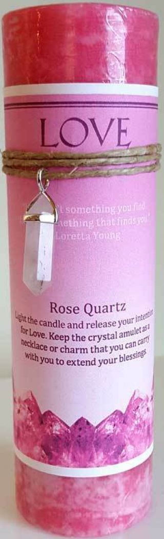 Love Pillar Candle With Rose Quartz Pendant Wiccan Pagan Witchcraft Altar
