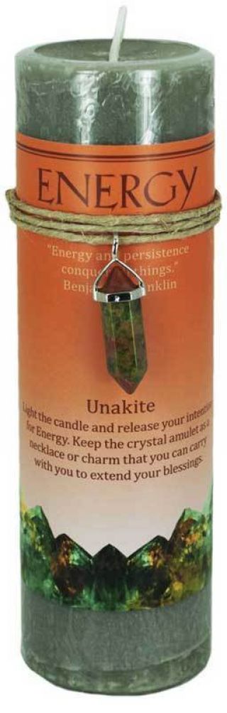 Energy Pillar Candle With Unkite Pendant Wiccan Pagan Witchcraft Altar Supply