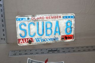 Rare Wisconsin Scuba 8 Vanity Embossed Metal License Plate Sign Gas Oil Farm