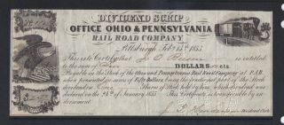 1855 $2.  50 Railway Dividend Scrip Ohio And Pennsylvania Rr