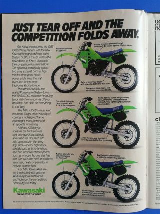 1985 Kawasaki KX125 KX250 KX500 Dirt Bike Motorcycles - 3 Page Ad 2