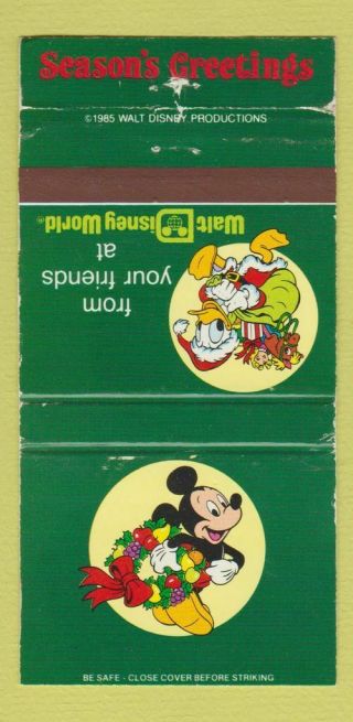 Matchbook Cover - Walt Disney World Fl Christmas Mickey Mouse Wear 30 Strike