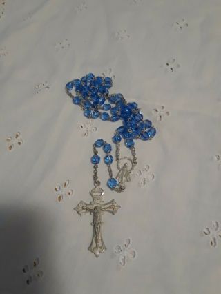 Vintage Sterling Silver And Blue Crystal Rosary