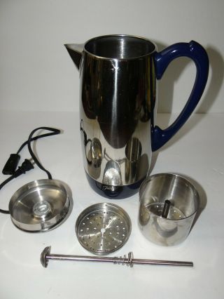 Vintage Fiesta Blue Electric Coffee Pot Percolator 12 Cups Model DEP - 1200 6