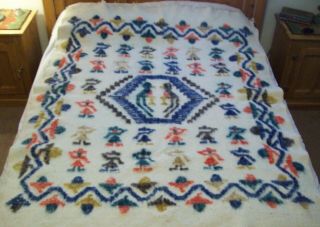 Vintage 1930 ' s Guatemalan Wool Quetzal Hand Woven Blanket Primitive 52 
