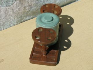 Vintage Wooden 8 Pipe Holder Stand Pottery Humidor