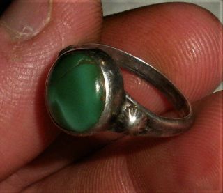 Antique C.  1920 - 30s Navajo Ingot Coin Silver Turquoise Ring Repousse Work Vafo