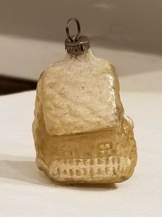 Miniature Gold & White lacquered Cottage.  Early 1900s German Glass Ornament 3