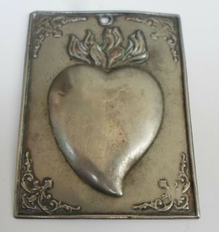 Antique Greek Orthodox Silver Plated Ex - Voto Milagro Tama Votive Heart