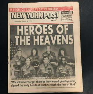 1986 Jan.  29 Ny Post Newspaper Nasa/challenger Victims/heroes Pgs 1 - 75
