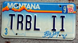 1995 Montana Big Sky Bullalo Skull Vanity License Plate " Trbl Ii " Trouble Too