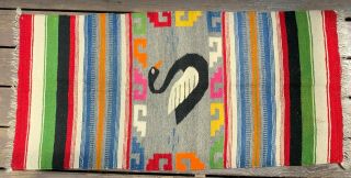 Vintage Navajo Woven Wool Swan Rug Wall Hanging Blanket 47 " X 23 " Multi Color