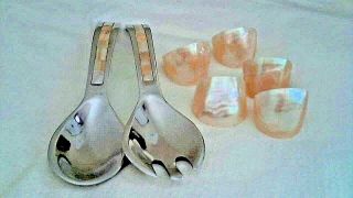 Natural Mother Of Pearl Napkin Rings Mop Inlaid Salad Set 5 Match