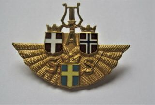 Sas (scandinavian Airlines).  Large Enameled Pilot - Stewardess Wings Badge