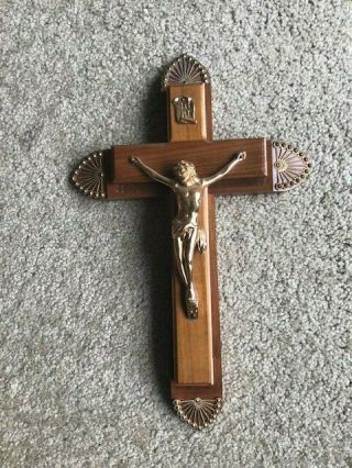 Vtg Wooden Catholic Last Rites Sick Call Crucifix Cross / Candles / 13 " X 8 "