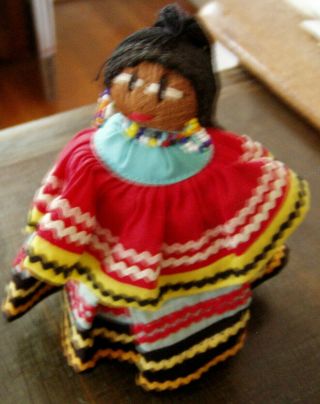 Vintage Seminole Indian Doll 5.  5 " Yarn Hair