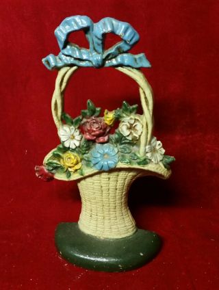 Antique Cast Iron Hubley 69 French Flower Basket Doorstop Early 1900 