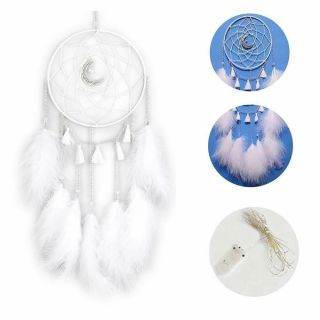 LED Dream Catcher Moon Crystal Catchers White Feather Native American Wall Decor 2