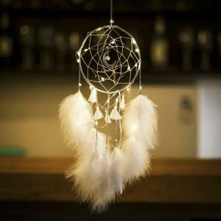 LED Dream Catcher Moon Crystal Catchers White Feather Native American Wall Decor 4