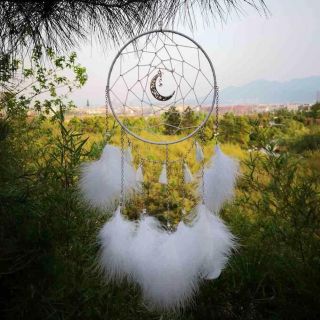 LED Dream Catcher Moon Crystal Catchers White Feather Native American Wall Decor 5
