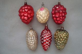 Six Antique German Christmas Ornaments - Berries,  Corn & More