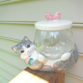 Vintage Cat With Fish Bowl Cookie Jar Treasure Craft Co.