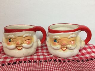 2 Vintage Christmas Ceramic Santa Claus Mugs Made In Japan 1960 Holiday Decor