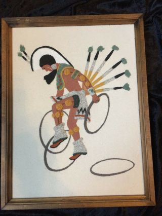 Navajo Sandpainting " Hoop Dancer " Signed And Framed