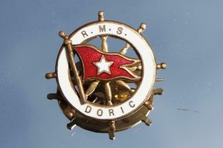 White Star Line Rms Doric Bought Onboard Barbers Shop Ships Wheel Badge C - 1920 