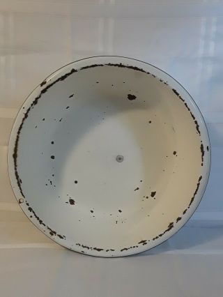 Vintage/antq Large White Enamel Porcelain Wash Basin Bowl Pan Black Rim