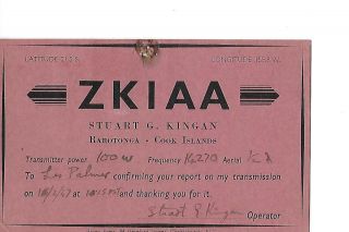 1947 Zk1aa Rarotonga Cook Islands Qsl Radio Card.  Stamps