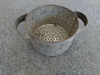 Primitive Antique 19th C Tin Cheese Mold Strainer Half Moon Holes No 3rd Foot