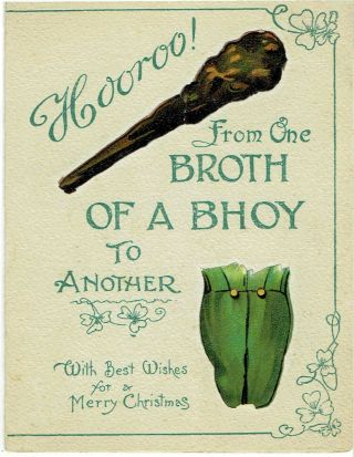 Victorian Christmas Greeting Card Comical Play On Words Scottish Broth Of A Bhoy